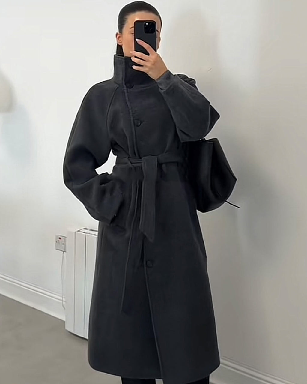 Ariana High Collar Long Belted Coat