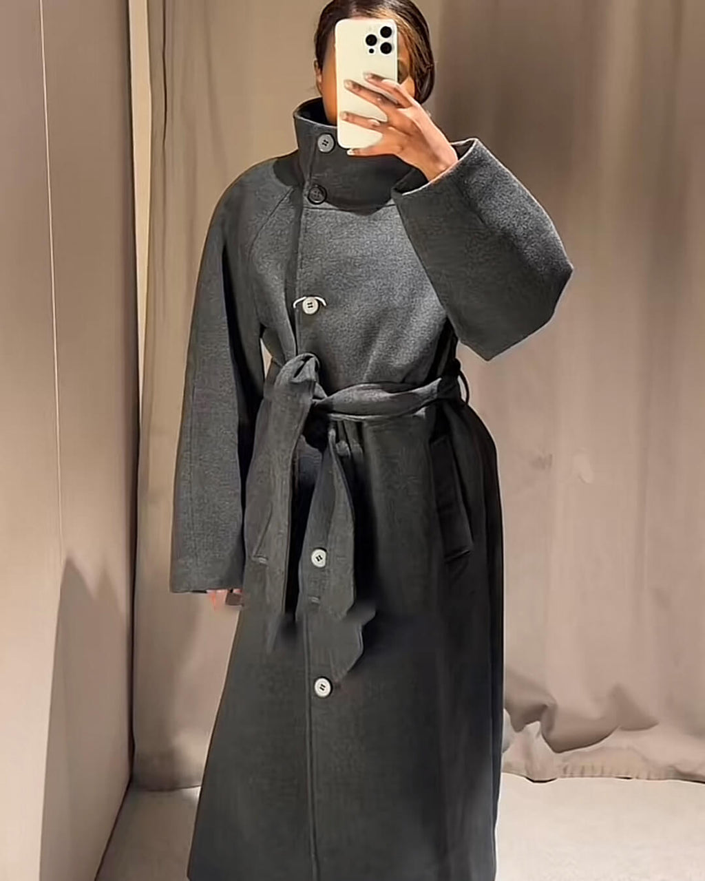Ariana High Collar Long Belted Coat