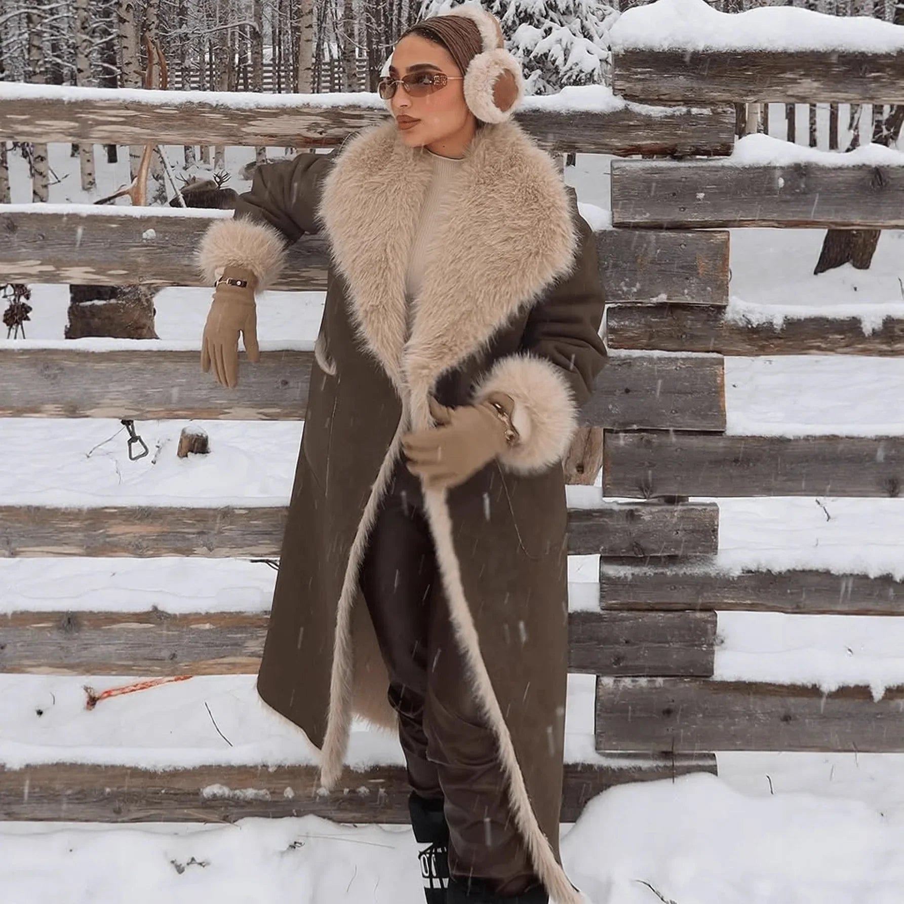 Sydney Faux Fur Suede Long Coat
