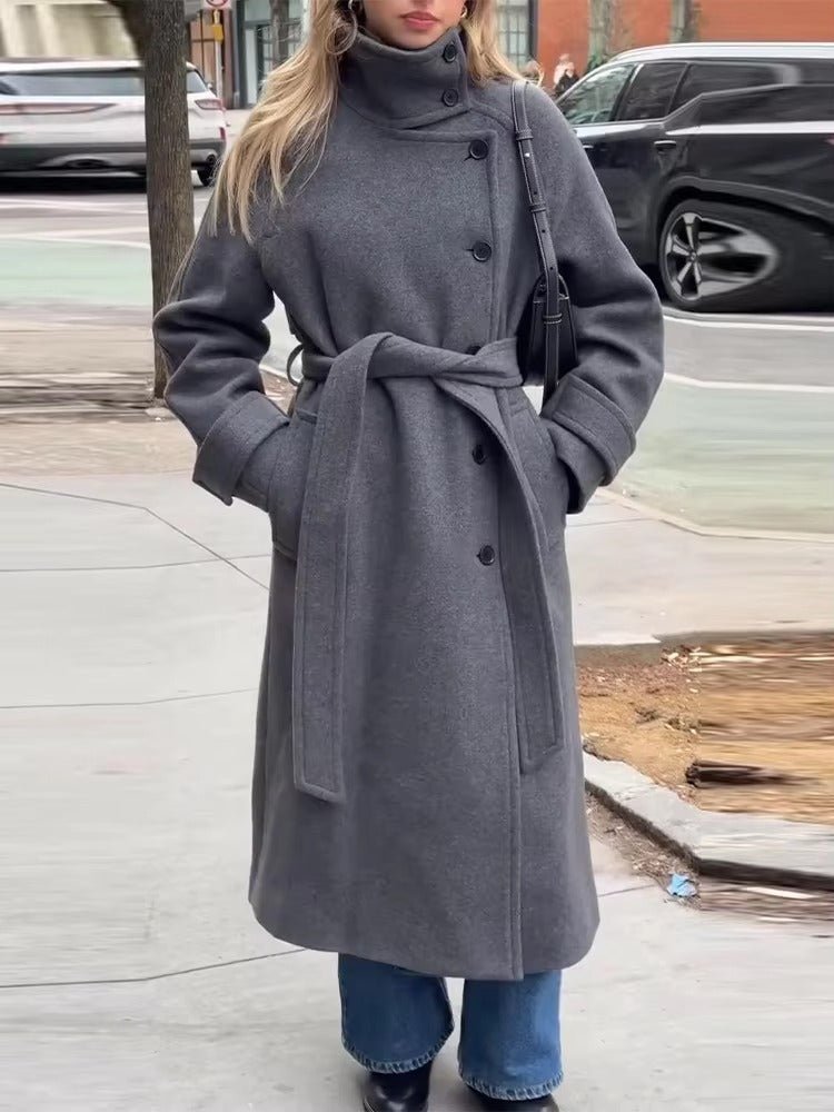 Claudine Long Belted High Collar Coat