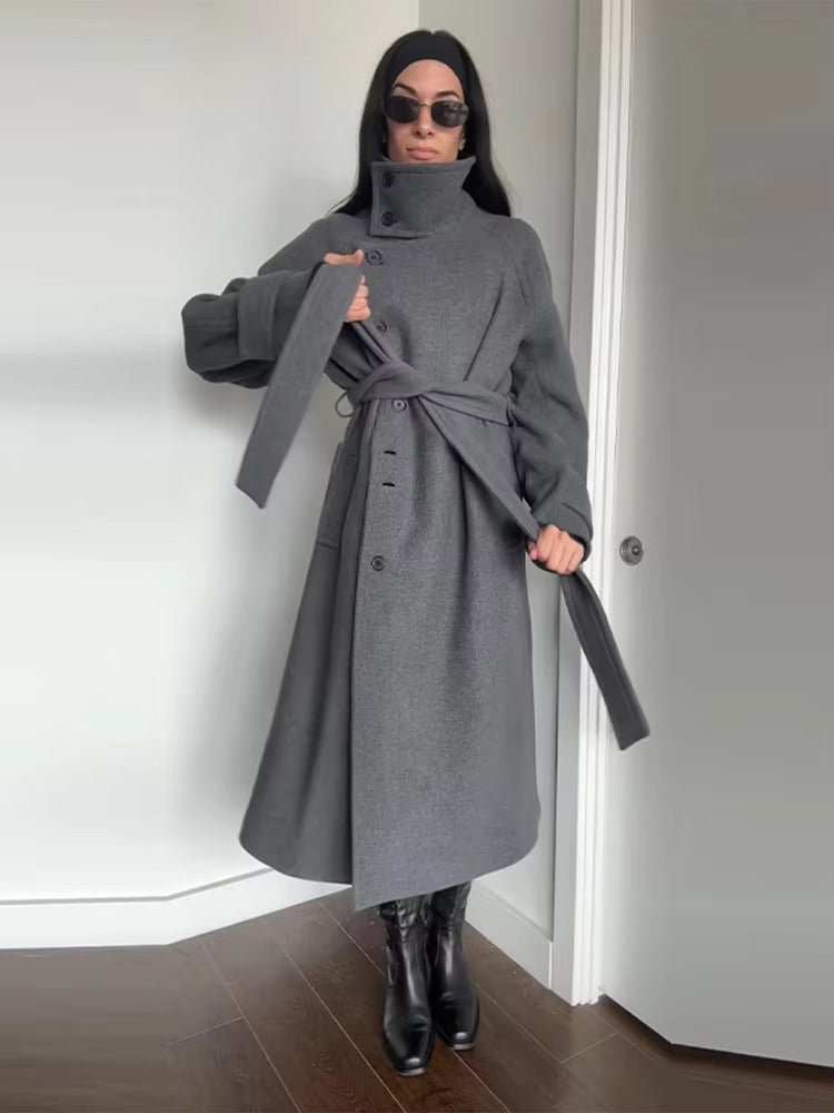 Claudine Long Belted High Collar Coat