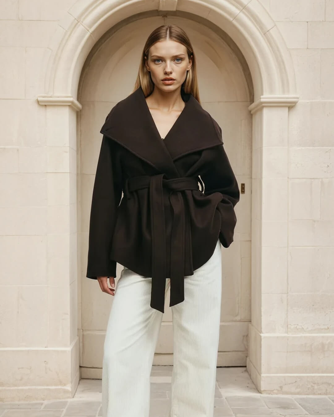 Loraine Stand Collar Lace Up Coat