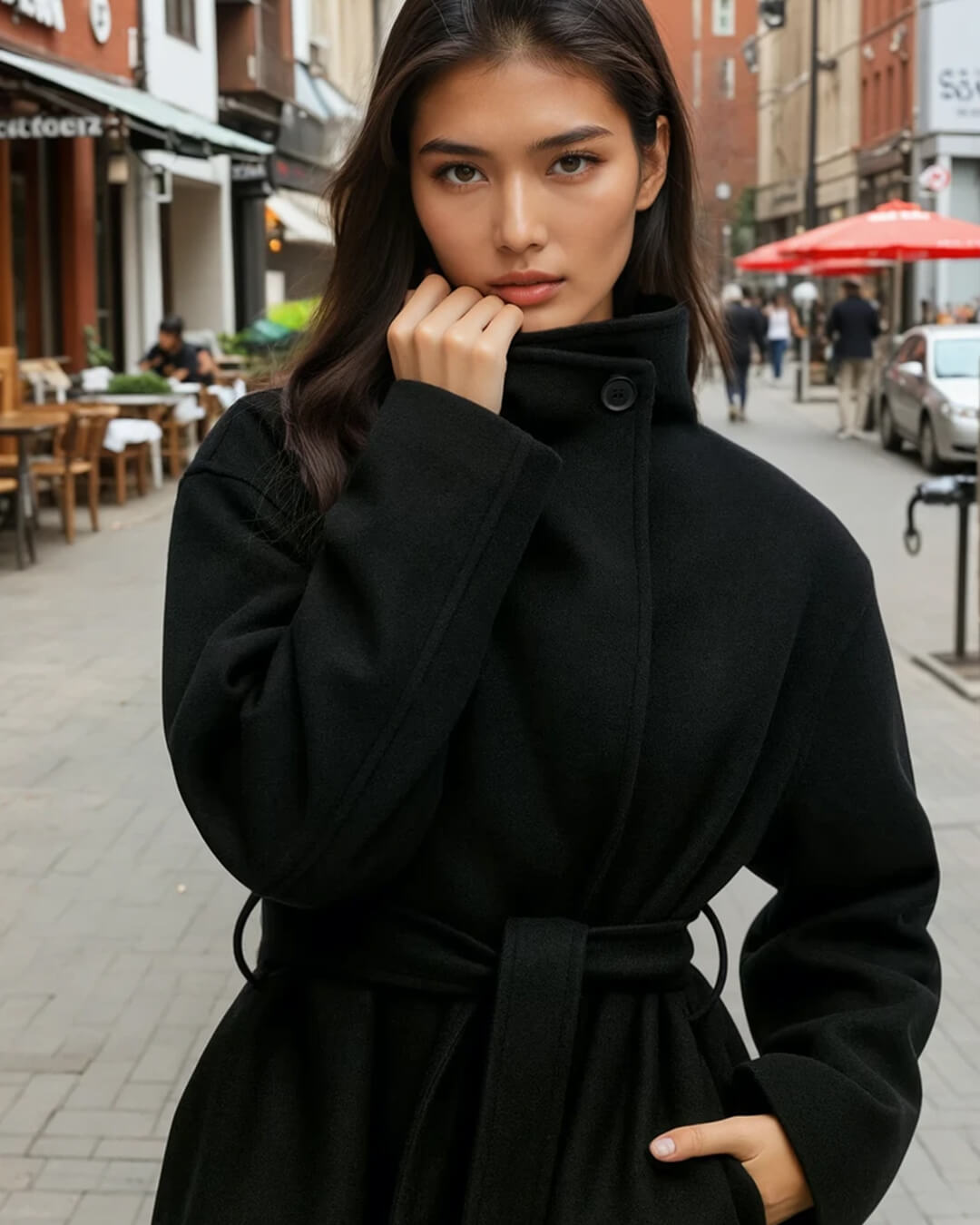 Loraine Stand Collar Lace Up Coat