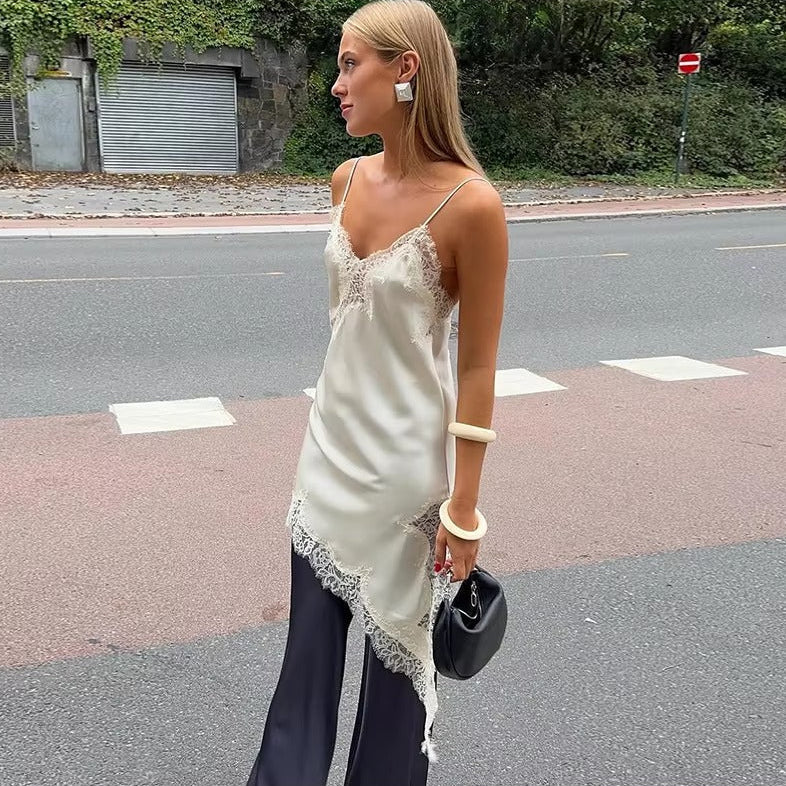 Kara Asymmetric Satin Mini Dress