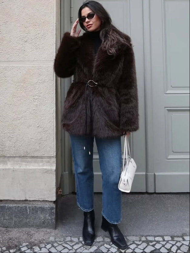 Faith Faux Fur Coat with Belt