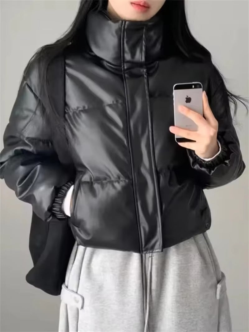Samantha Faux Leather Puffer Jacket