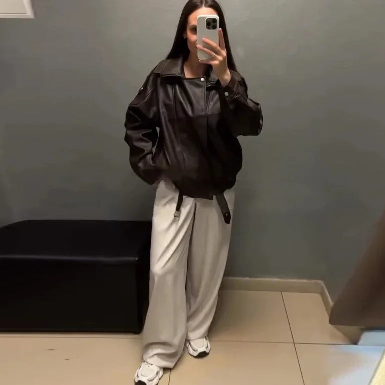 Denise Belted Leather Jacket