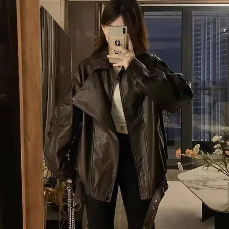 Denise Belted Leather Jacket