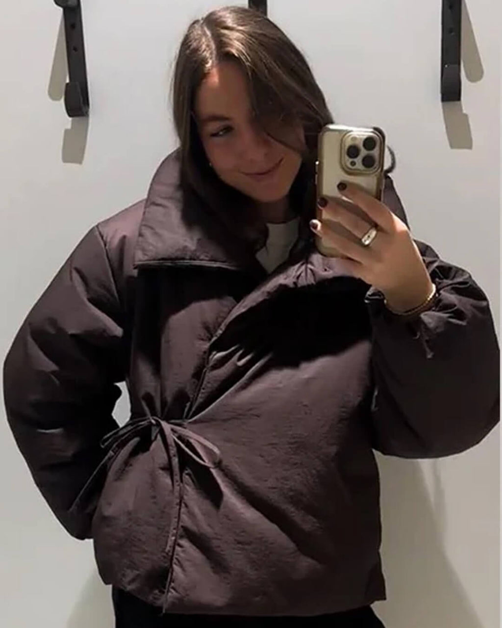 Suzy High Collar Tie-Up Puffer Jacket