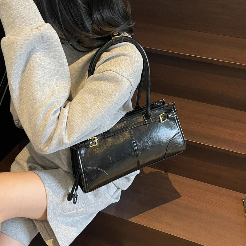 Luna Leather Shoulder Bag with Belt Detail