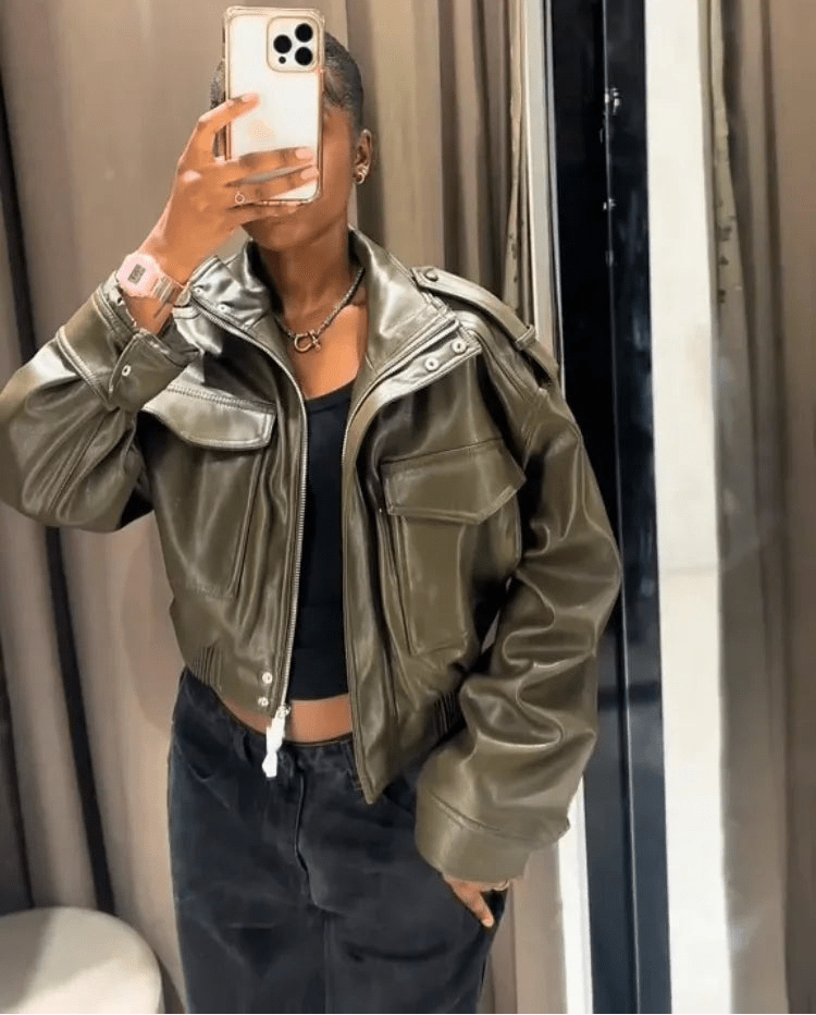 Brianna Faux Leather Bomber Jacket