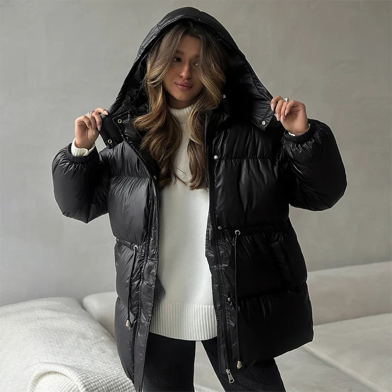 Lorie Drawstring Hooded Puffer Coat