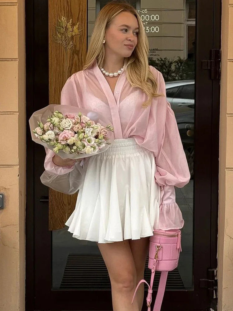 Brielle Button Down Sheer Blouse