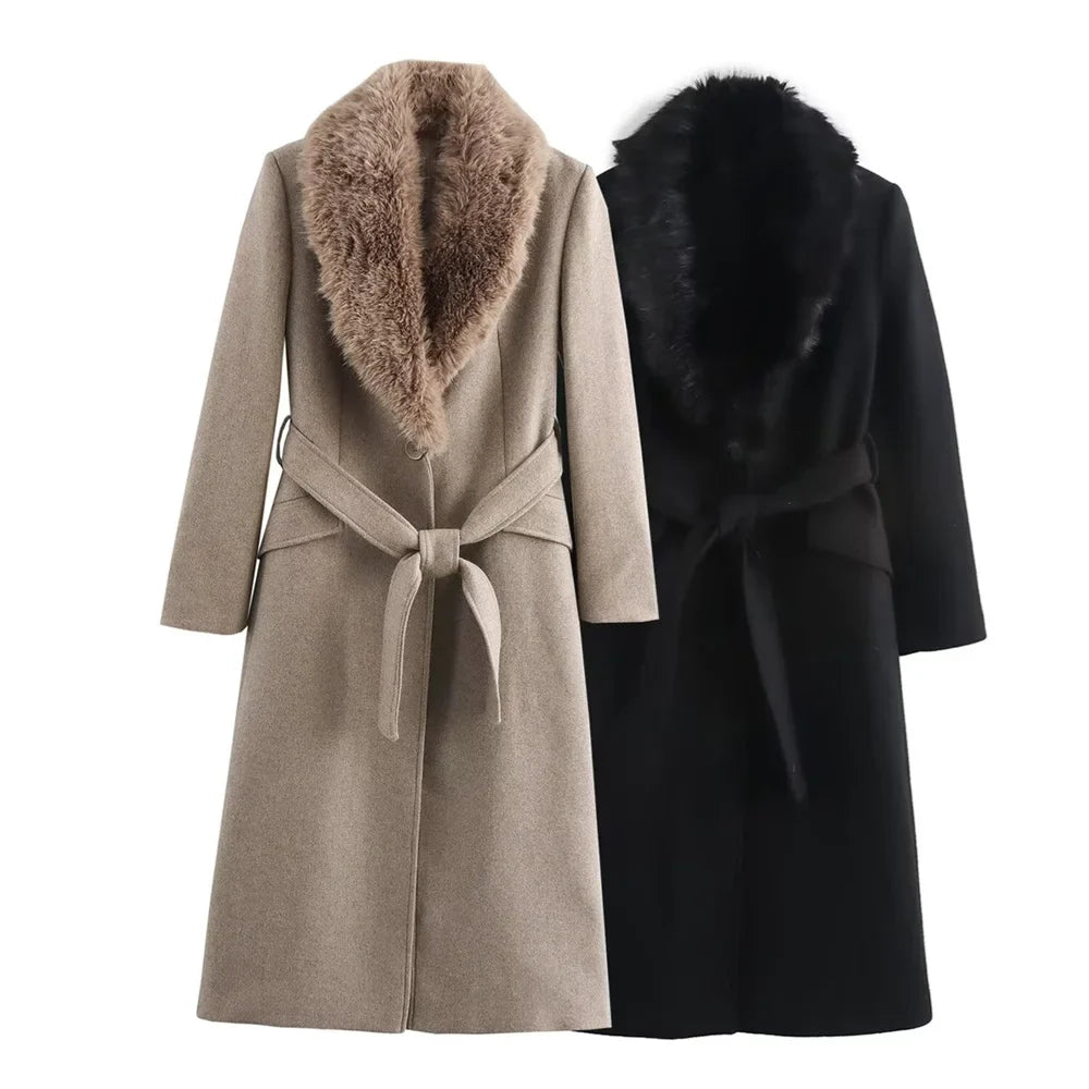 Faye Faux Fur Collar Maxi Coat