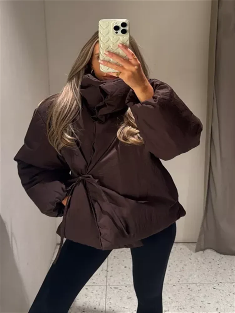 Suzy High Collar Tie-Up Puffer Jacket