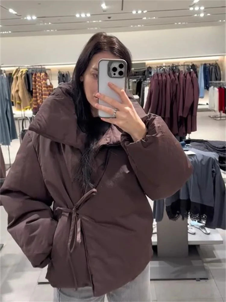 Suzy High Collar Tie-Up Puffer Jacket