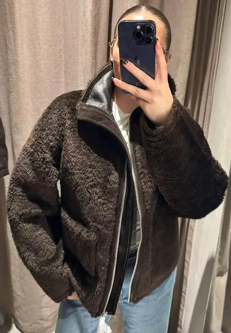 Carol Stand Collar Faux Fur Jacket