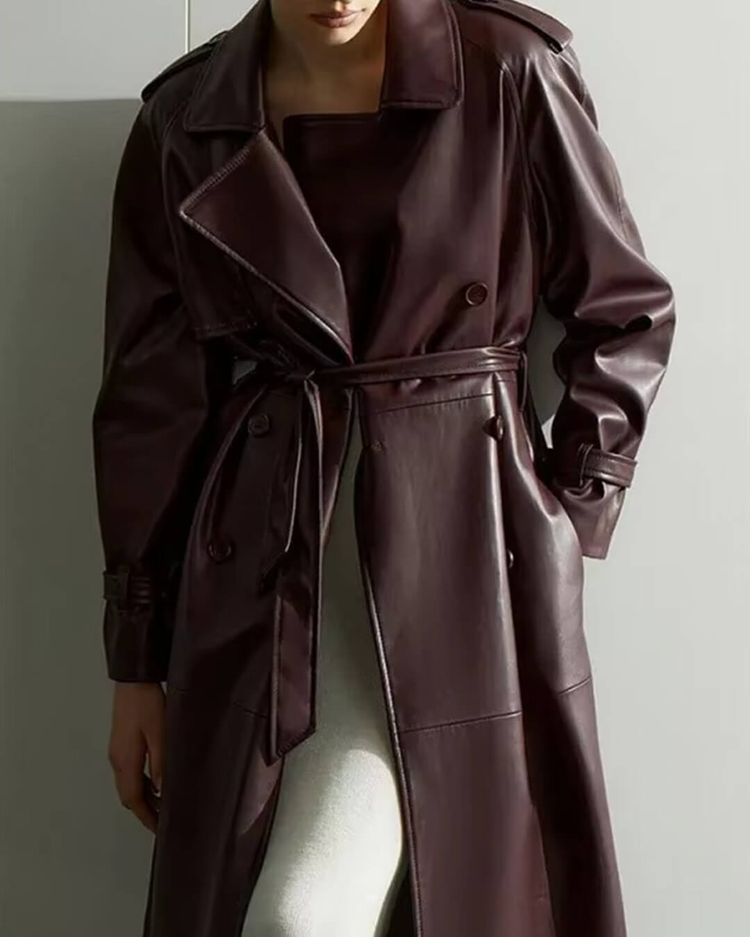 Cassy Faux Leather Maxi Trench Coat