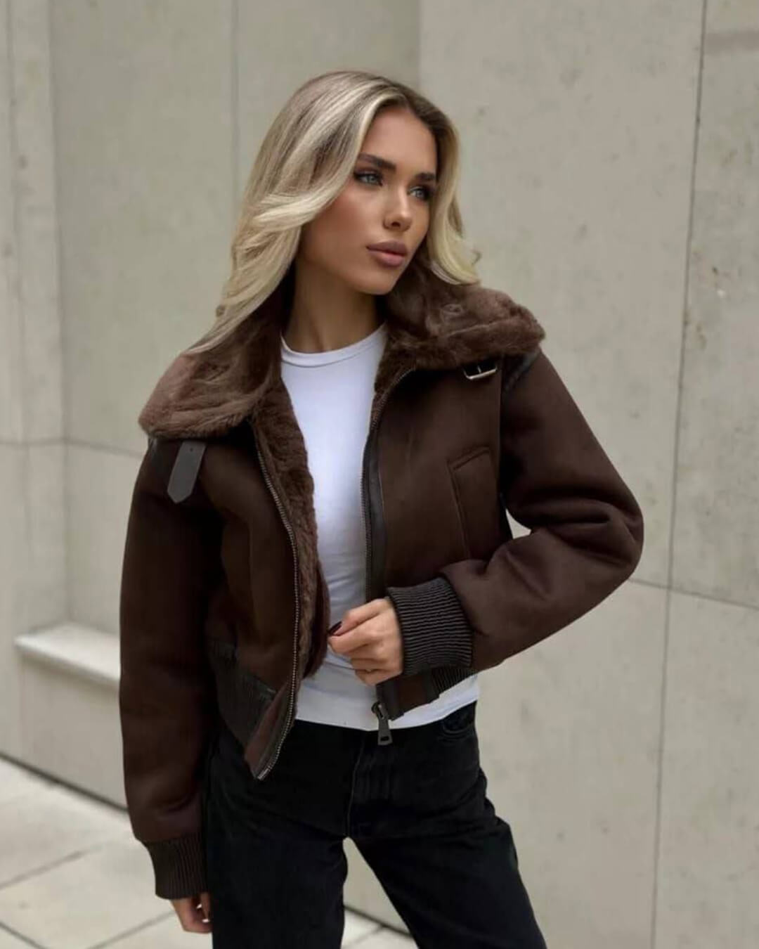 Esme Suede Short Bomber Jacket