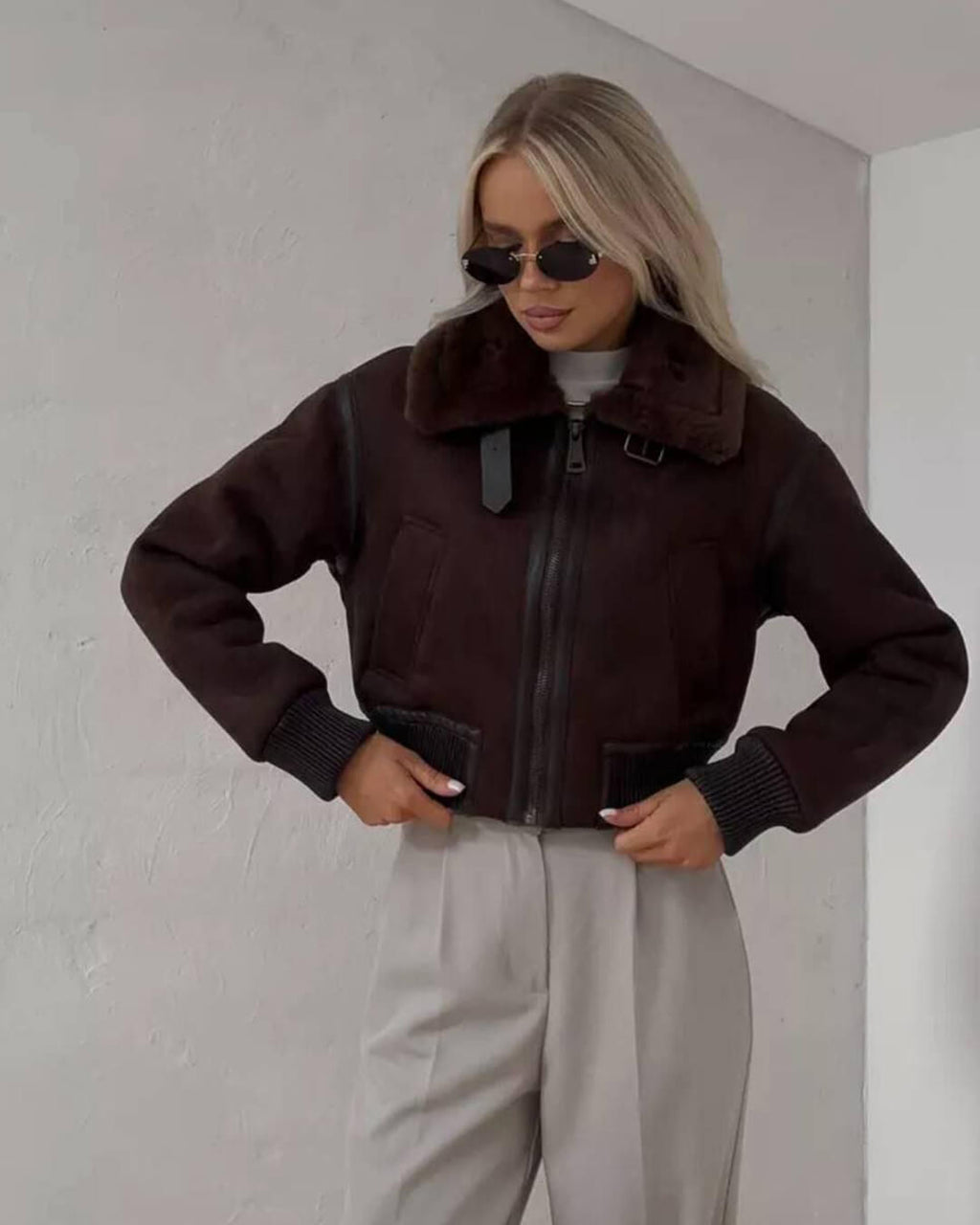 Esme Suede Short Bomber Jacket