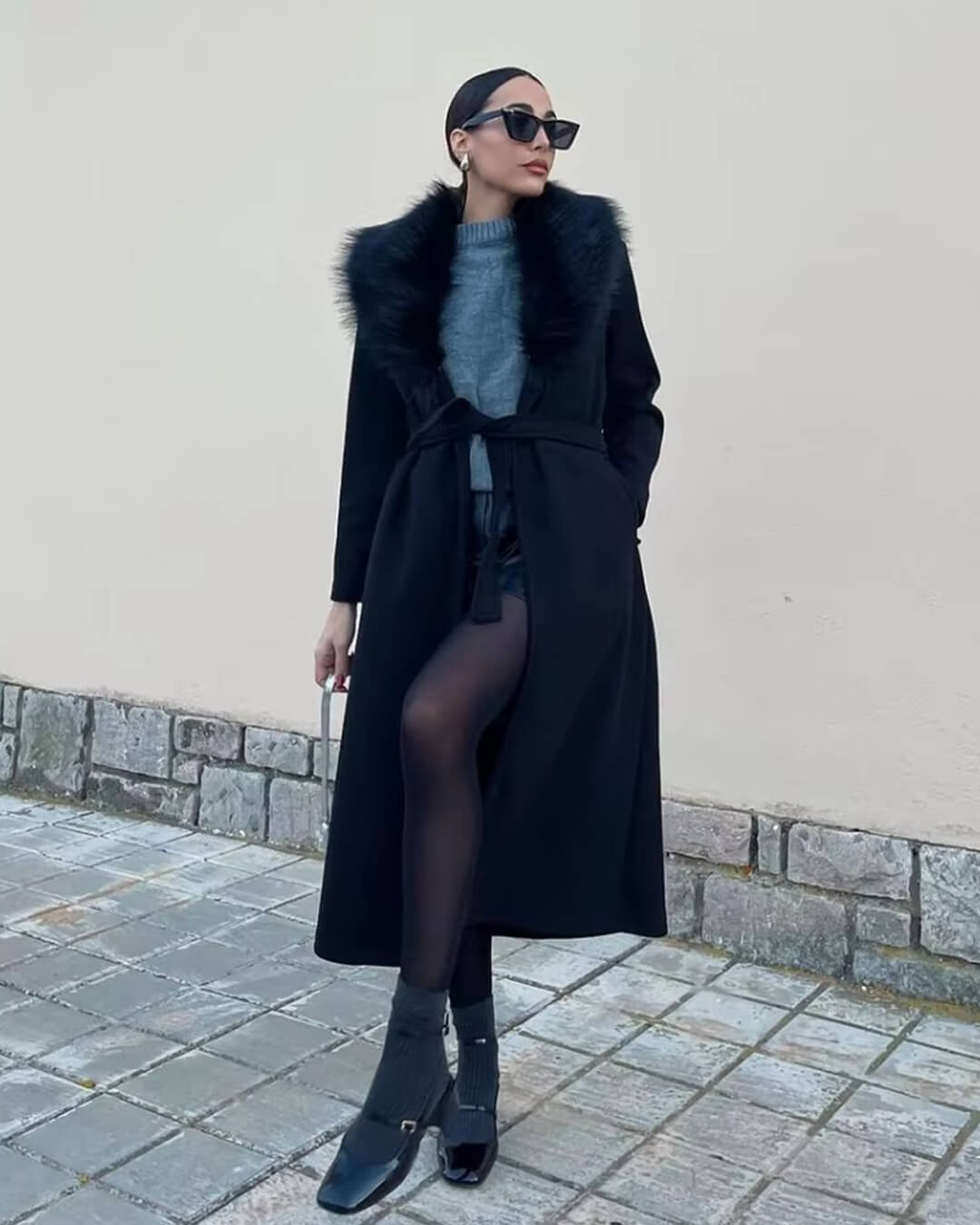 Faye Faux Fur Collar Maxi Coat
