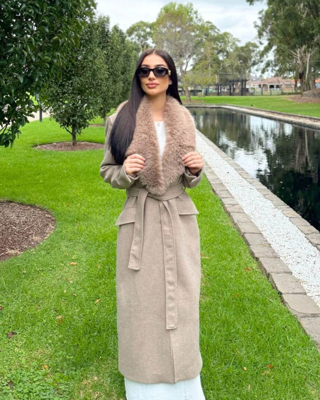 Faye Faux Fur Collar Maxi Coat