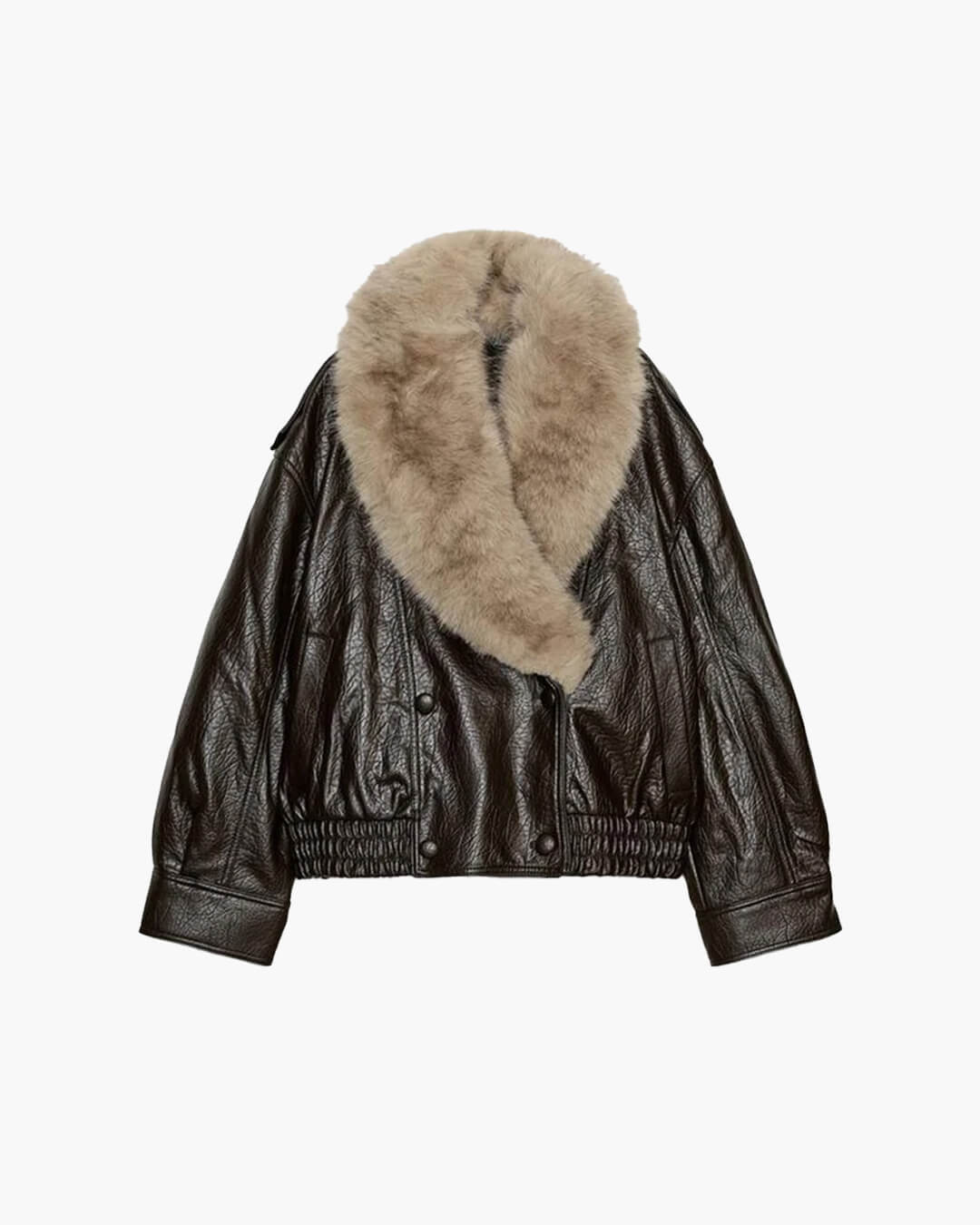 Francesca Faux Leather Jacket with Detachable Fur Collar