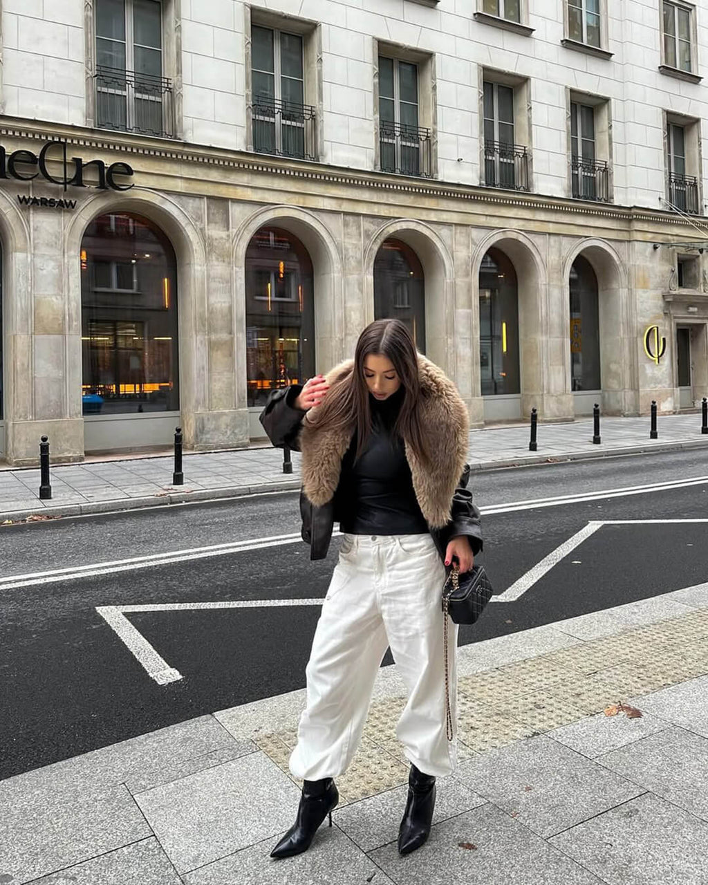 Francesca Faux Leather Jacket with Detachable Fur Collar