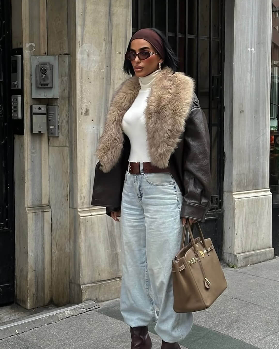 Francesca Faux Leather Jacket with Detachable Fur Collar