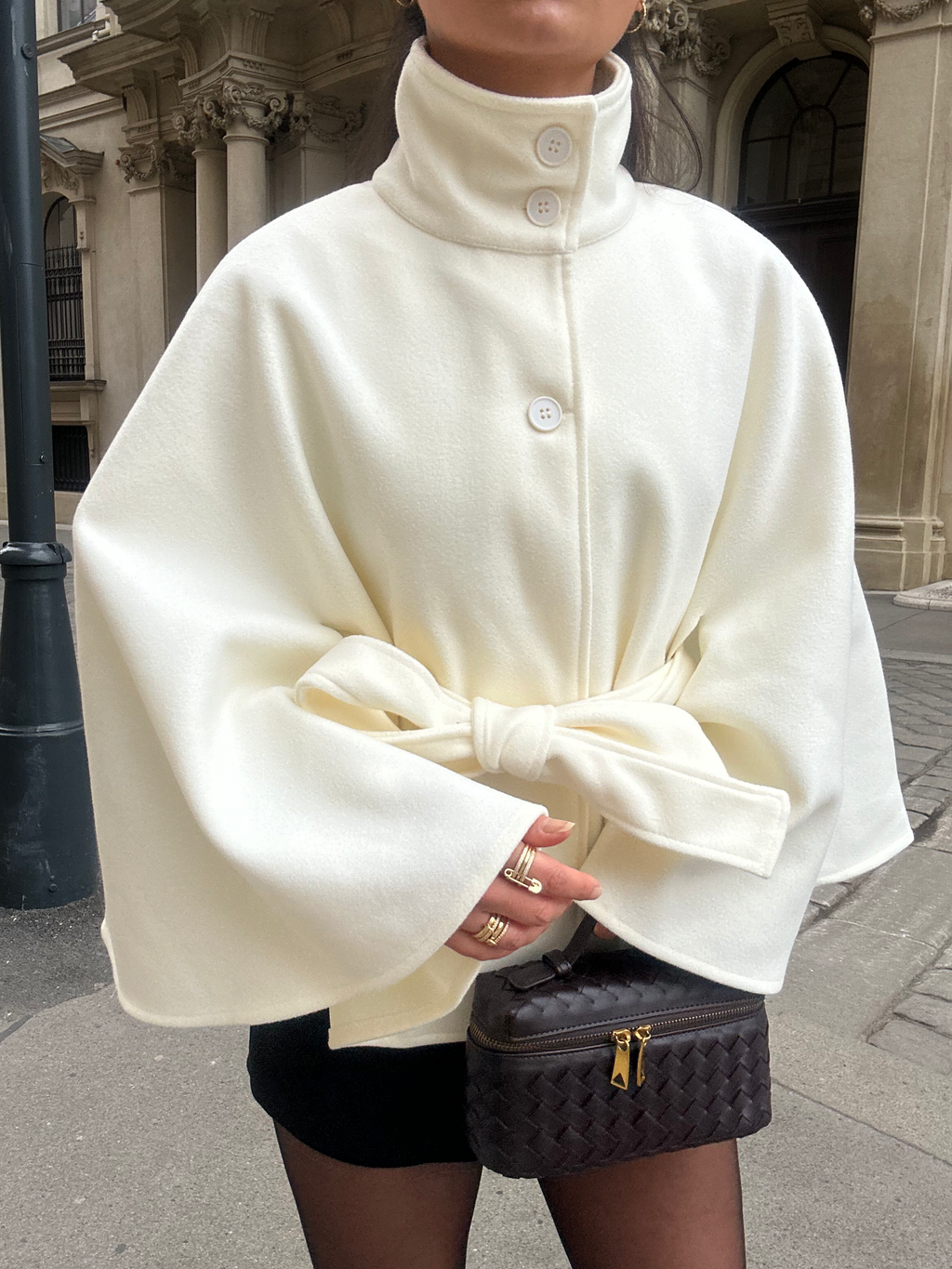 Gianna Elegant High-Neck Belted Cape Jacket