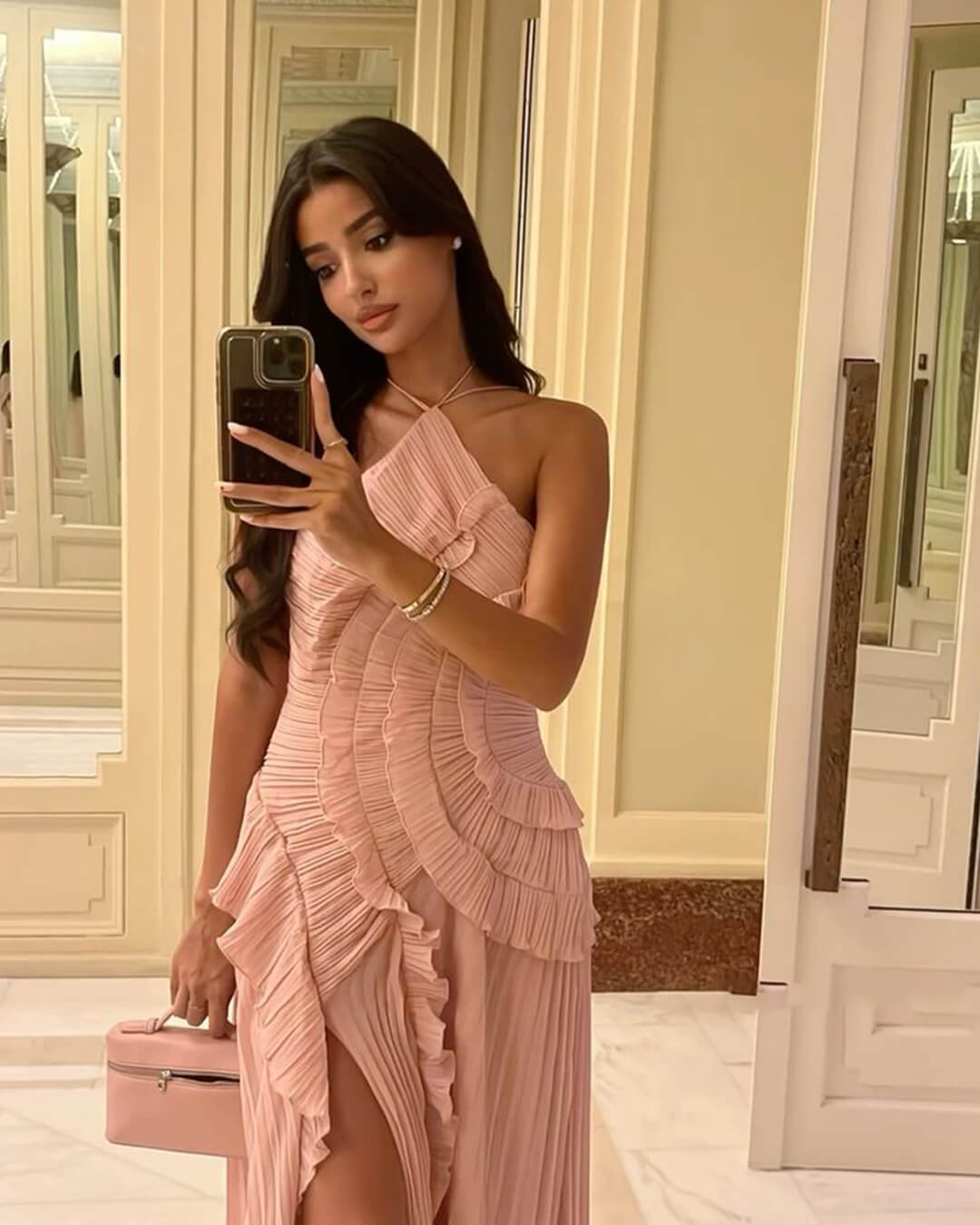 Ruffa Halter Strap Ruffled Tule Dress