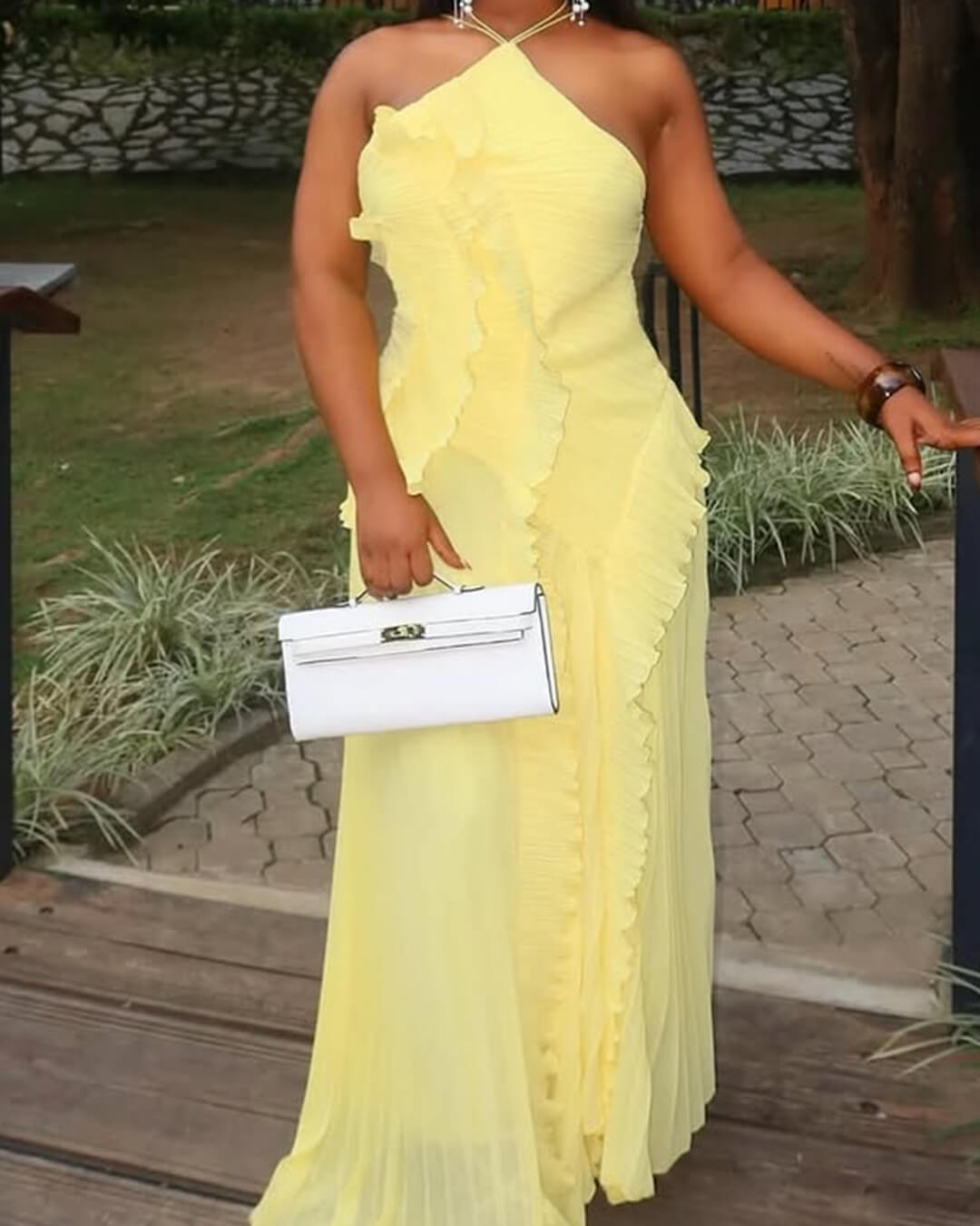 Ruffa Halter Strap Ruffled Tule Dress