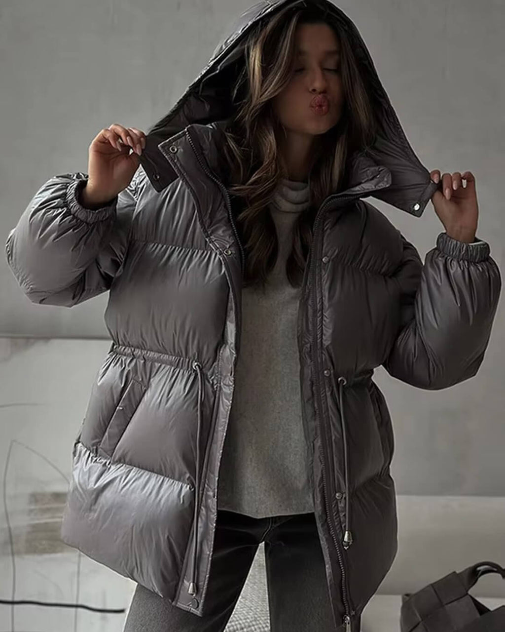 Lorie Drawstring Hooded Puffer Coat